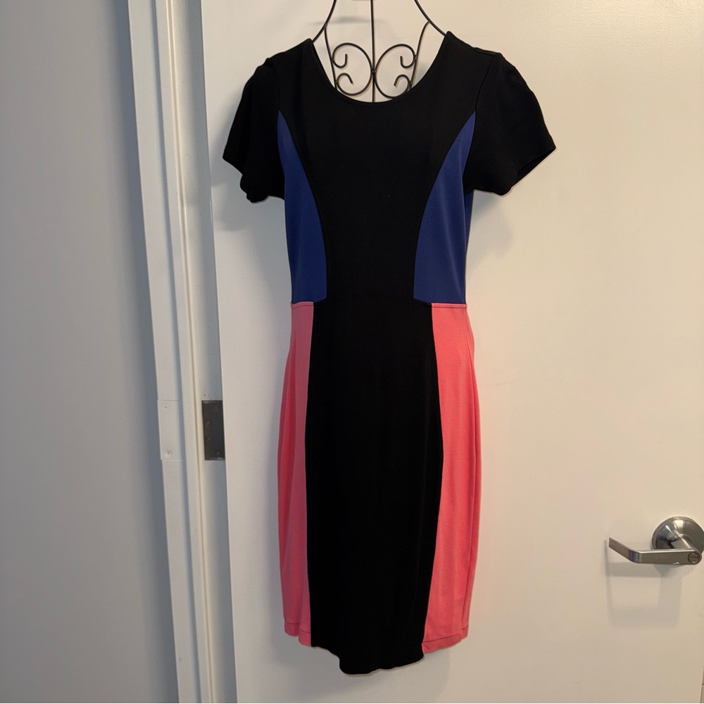 French Connection Black, Blue, and Pink Color-Block Dress
